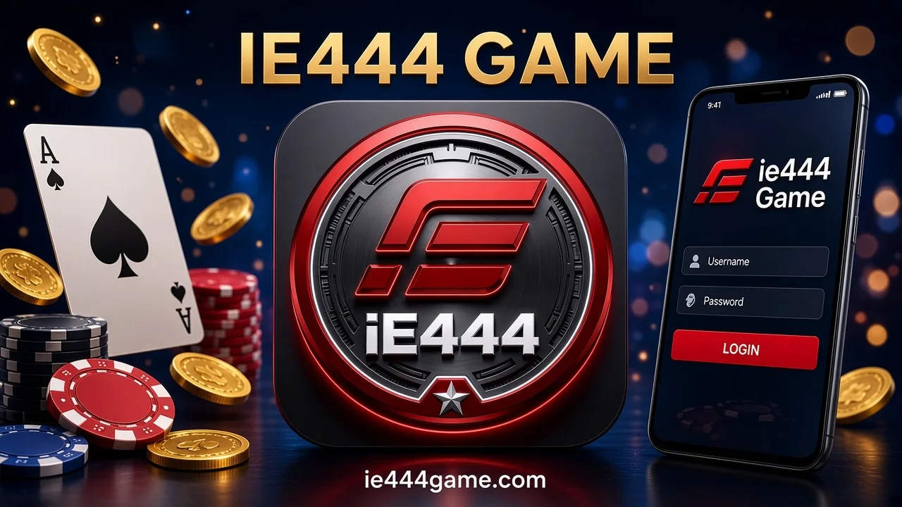 ie444 Game India APK download banner with login and cards